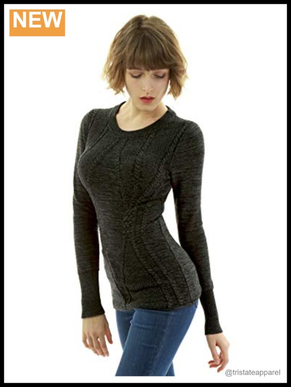 Women's Cotton Blend Cable Knit Pullover Sweater Crew Neck Long Sleeve Slim Fit